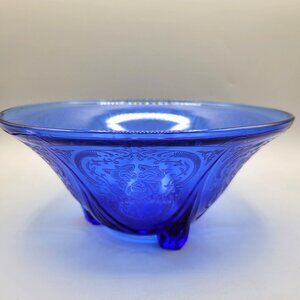 1930s Royal Lace Hazel Atlas Cobalt Blue Salad Bowl Three Toed Depression Era